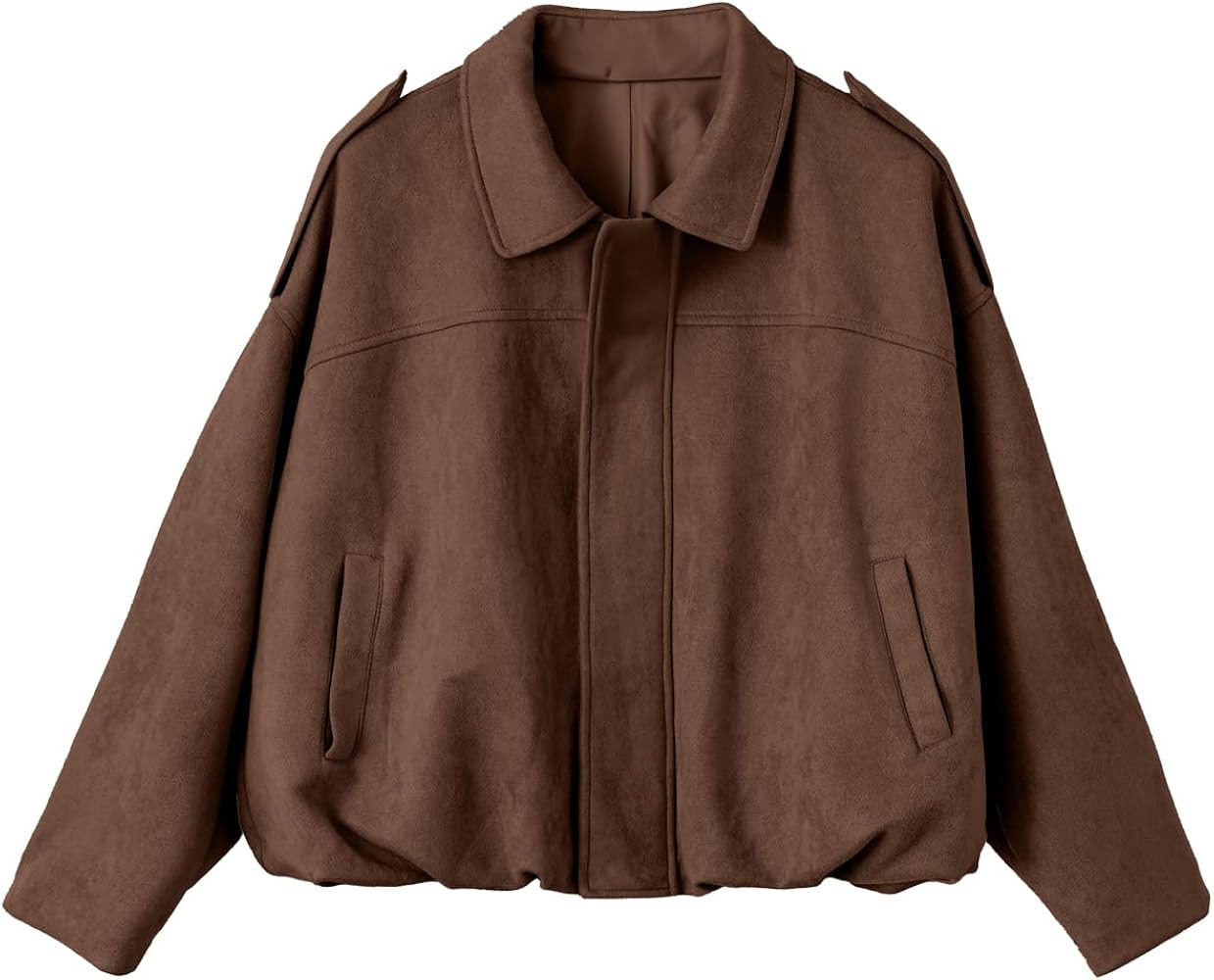 EVALESS Womens Faux Suede Bomber Jackets Long Sleeve Fall Coats Zip Up Cropped Jacket Trendy Wint... | Amazon (US)