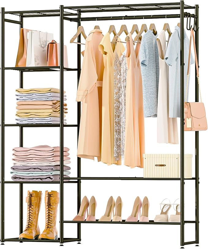 Neprock Clothing Rack with Shelves, Portable Wardrobe Closet for Hanging Clothes with Hanging Rod... | Amazon (US)