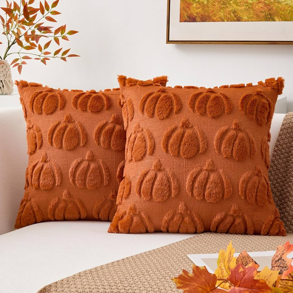 Kevin Textile Fall Pillow Covers 18x18 Inch Set of 2 Soft Pumpkins Decorative Square Pillowcases ... | Amazon (US)