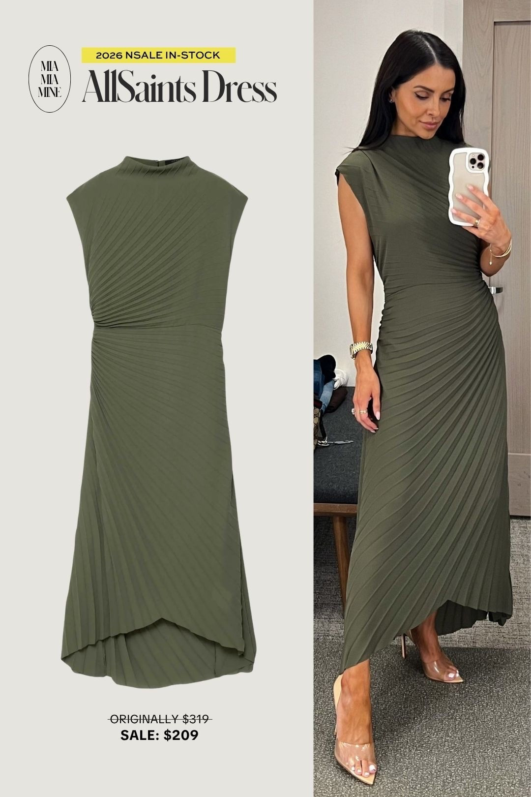 Nordstrom anniversary sale picks I’m buying 
AllSaints green dress - perfect for fall weddings 
Wearing a 0

#nsale @nordstrom

#LTKOver40 #LTKSaleAlert #LTKWedding