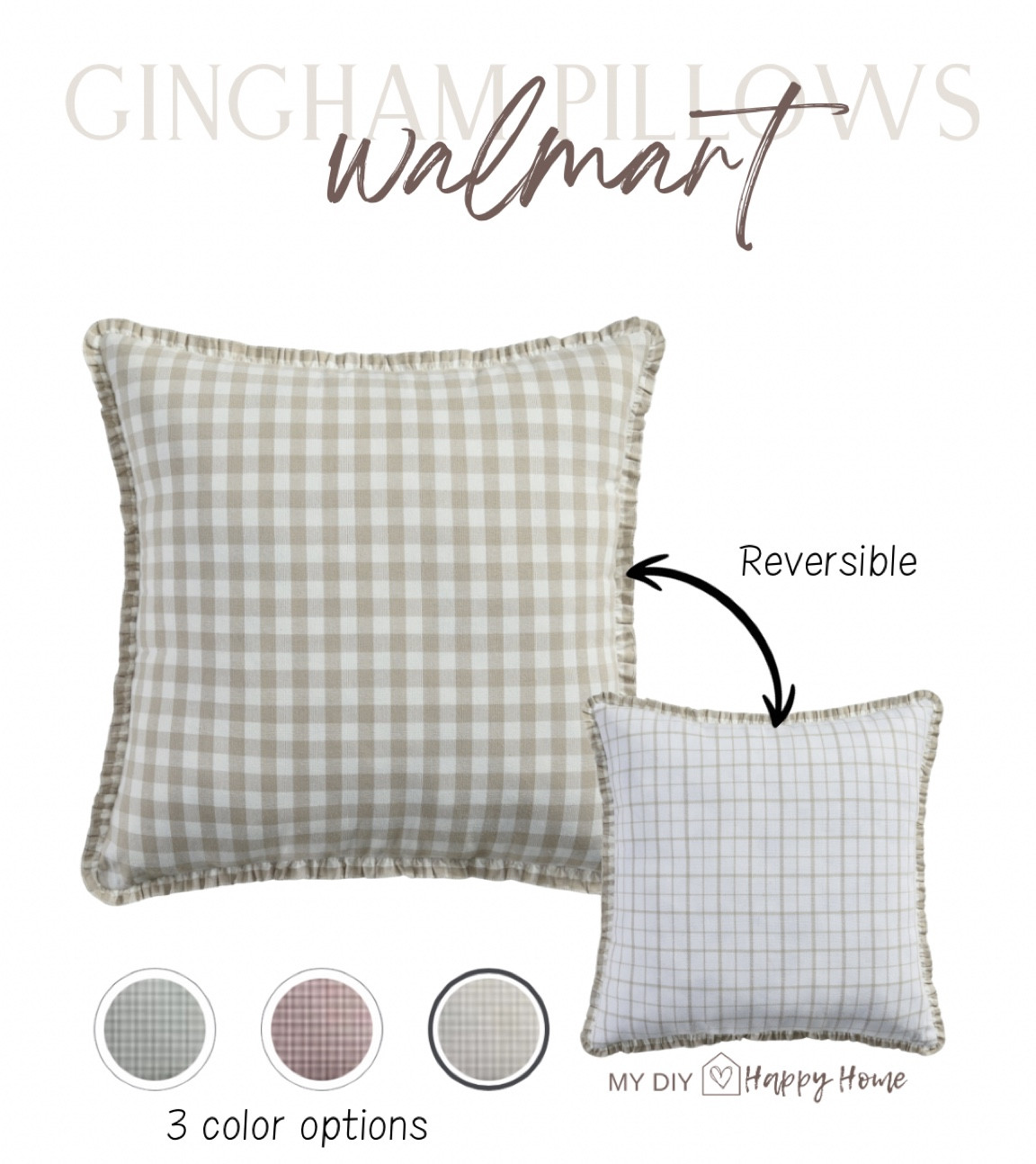 Gingham Pillows under $15
Ruffle edge detail 
Three color ways
Reversible- two looks in one! 

#LTKFindsUnder50 #LTKStyleTip #LTKHome