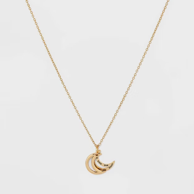 Gold Plated 'Love You To The Moon And Back' Double Open Moon Pendant Necklace - Gold | Target