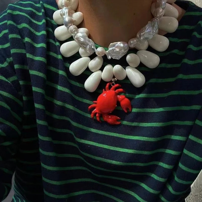 Red Crab Pendant Resin Teardrop Beaded Necklaces for Women with Alloy Clasps Golden White 18.11 i... | Walmart (US)