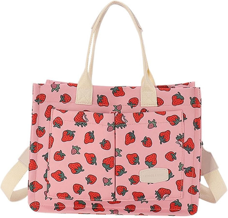 Cherry Tote Bag for Women Canvas Patched Purse Cute Shoulder Bag Multi-Pocket Satchel Handbag for... | Amazon (US)