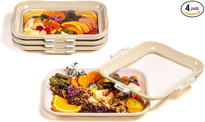 Crudités 4-Pack Portable Snack Tray | Food Containers with Reversible Stretch Lid | BPA-Free, Re... | Amazon (US)