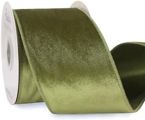 Ribbli Olive Green Velvet Wired Ribbon 4 Inch Velvet with Satin Christmas Ribbon for Gift Wrappin... | Amazon (US)