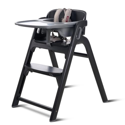 Momcozy DinerPal Wooden High Chair for Babies, Toddlers & Adults Up to 308 Lbs, Convertible Baby Highchair with Food-Grade Tray, Dishwasher-Safe, Adjustable & Ergonomic, Midnight Black​ | Amazon (US)