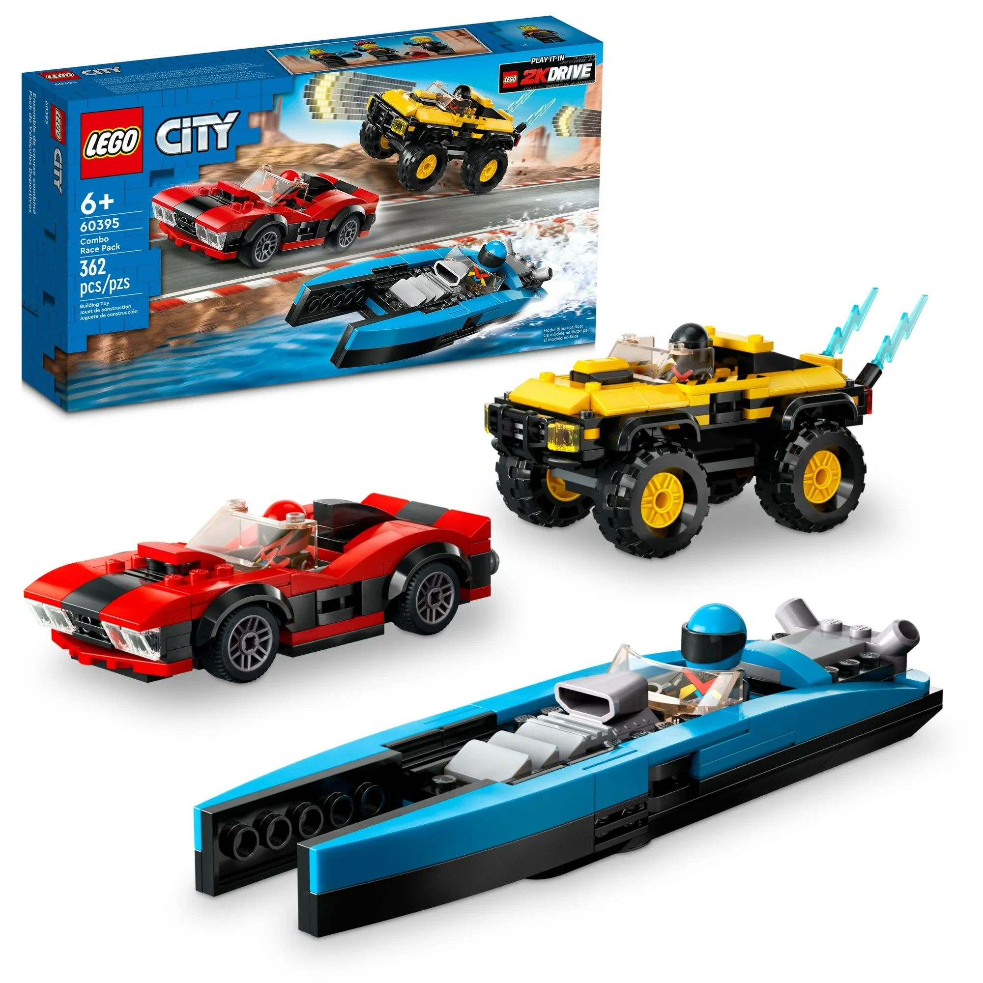 LEGO City Combo Race Pack 60395 Toy Car Building Set, Includes a Sports Car, SUV, Speedboat and 3... | Walmart (US)