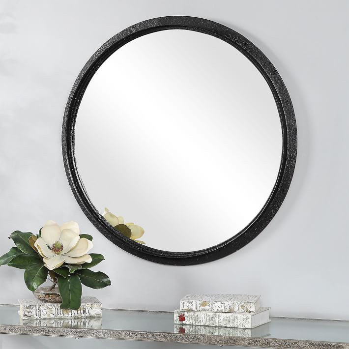 Textured Black Round Metal Mirror | West Elm (US)