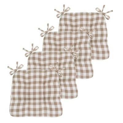 Kate Aurora Country Living Gingham Plaid Checkered Country Farmhouse Chair Cushion Pads - 4 Piece, Linen | Target