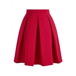Heart Embossed Texture Midi Skirt in Bold Red for Valentine's Day & Date Nights | Chicwish
