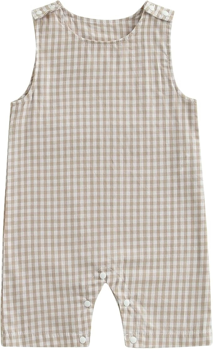 Baby Boy Summer Clothes Sleeveless Retro Plaid Romper Overalls Jumpsuit Shortalls Playsuit Outfit... | Amazon (US)