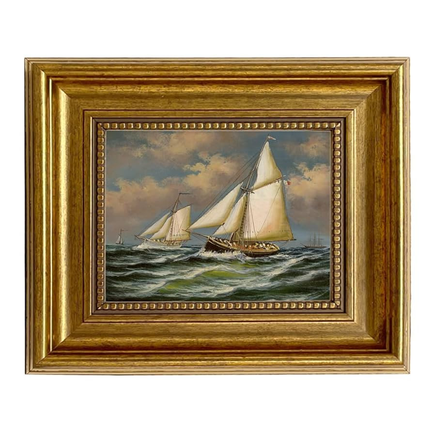 Schooner Bay Co. Puritan and Genesta Framed Oil Painting Print on Canvas Nautical Wall Art Decor ... | Amazon (US)