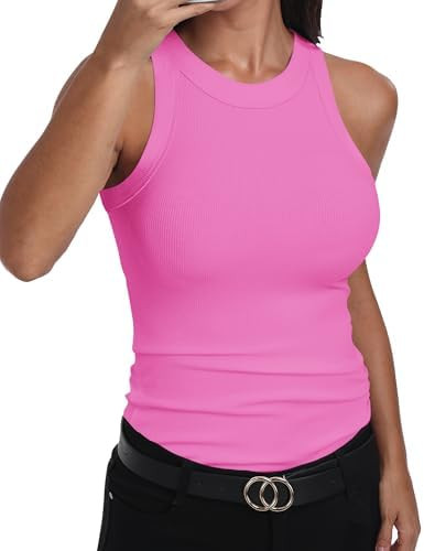 GEMBERA Womens Sleeveless Racerback High Neck Casual Basic Cotton Ribbed Fitted Tank Top | Amazon (US)