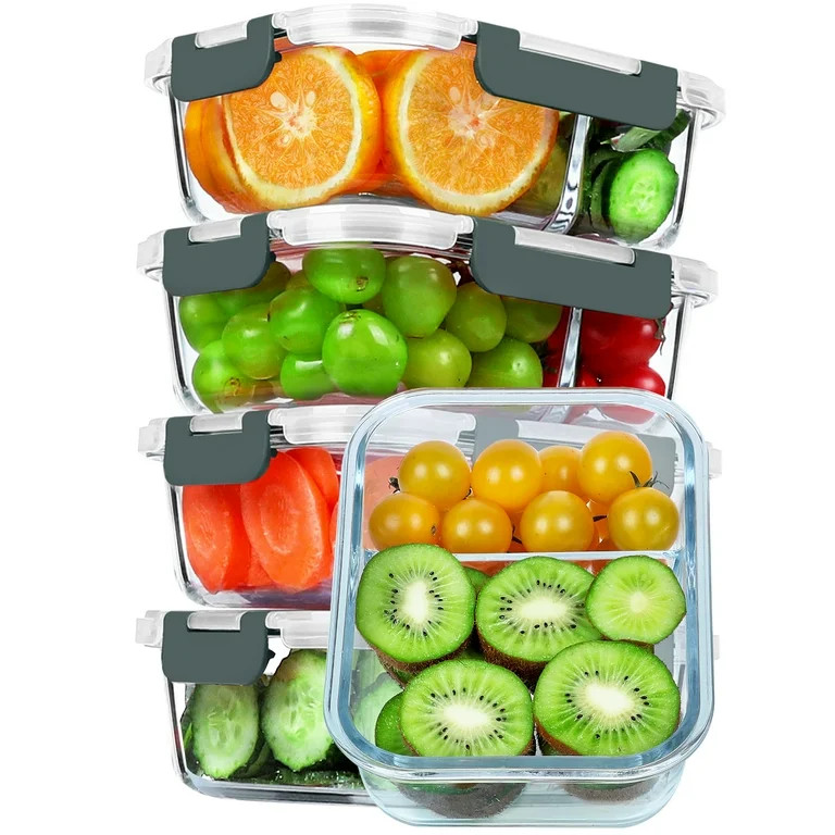 5-Pack 36 Oz, Glass Meal Prep Containers 2 Compartments, Portion Control Airtight Glass Food Stor... | Walmart (US)