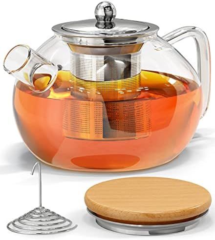 Glass Teapot with Infuser - Kettle for Loose Leaf & Blooming Tea - Stovetop & Microwave Safe Boro... | Amazon (US)