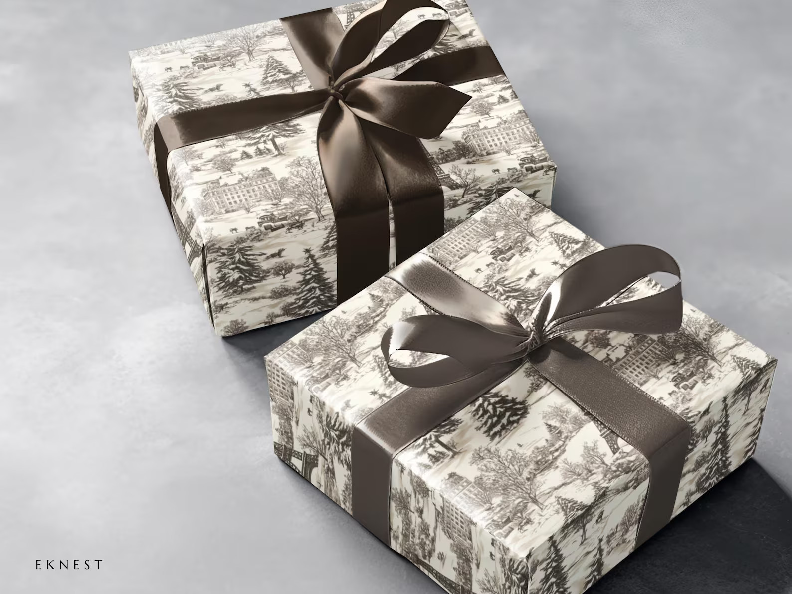 Toile De Jouy Brown Wrapping Paper, Holiday Gift Wrap, Red Christmas, Vintage French Fabric Art W... | Etsy (US)