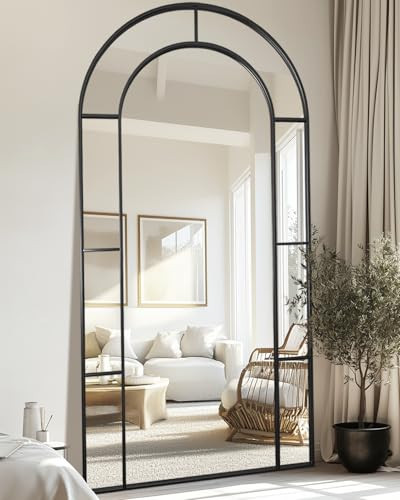 Antok 81" x 41" Full Length Mirror, Floor Mirror Arched Window Decorative Mirror, Metal Framed Decor Farmhouse Floor Mirrors Art Pane Mirrors Wall Decor for Bedroom, Living Room, Entryway Black | Amazon (US)
