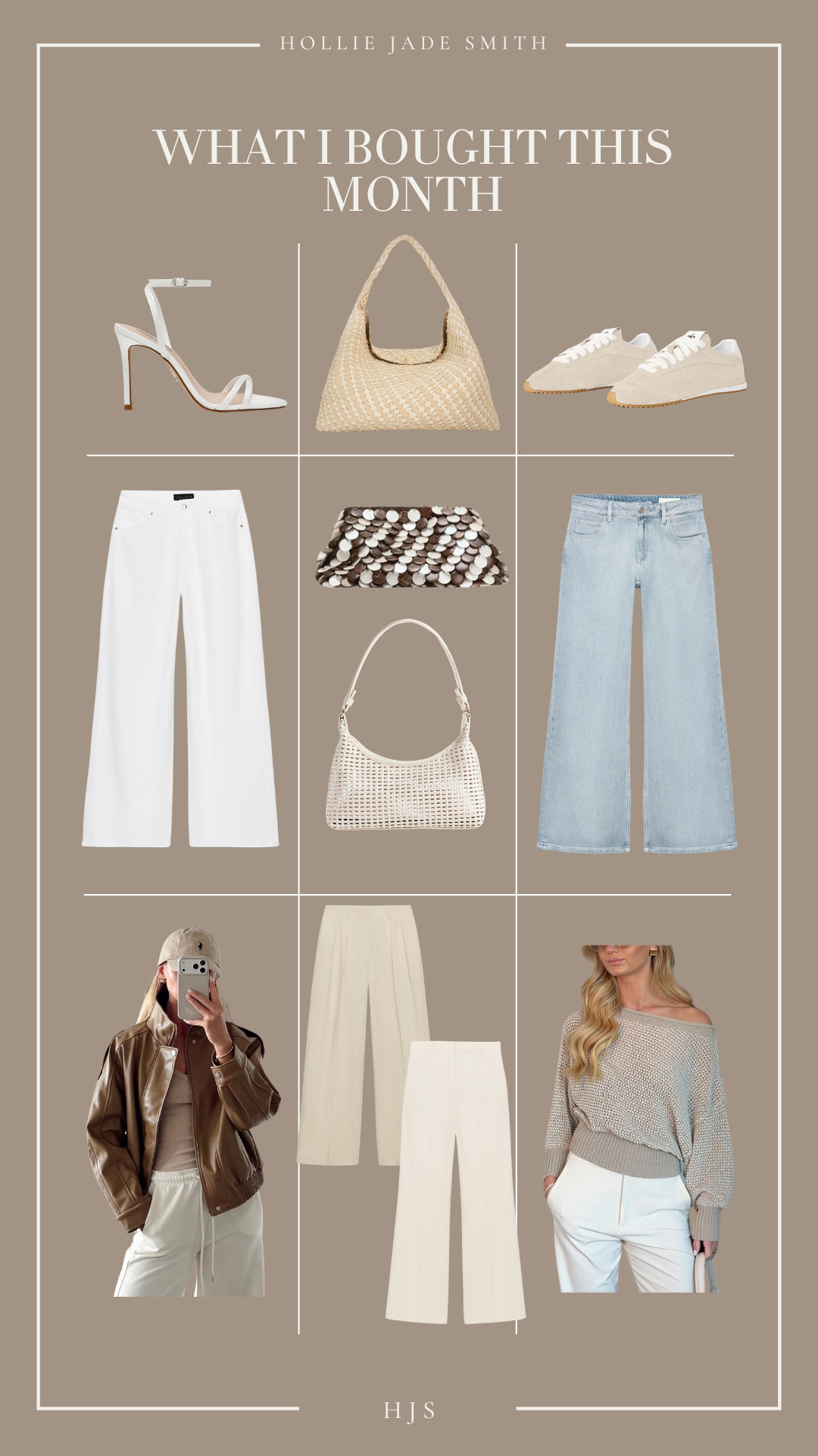 What I bought this month for my Spring / Summer wardrobe 2026. A mix of elevated basics to make you look expensive & easy to style. 


|| 
• new in Spring / Summer
• summer bags
• wide leg jeans
• low rise jeans
• white jeans
• crochet shoulder bag
• alo sunset sneaker trainers
• white crossover heels
• linen trousers
• wide leg trousers
• cream trousers
• beige off shoulder knit top
• brown faux leather jacket
• designer dupes 
• luxury for less
• beaded bag
• zara new in
• zara outfits
• holiday outfits
• spring outfits
• summer outfits
• beige outfit
• how to style
• outfit ideas
• capsule wardrobe
 

 #LTKuk #LTKspring #LTKsummer