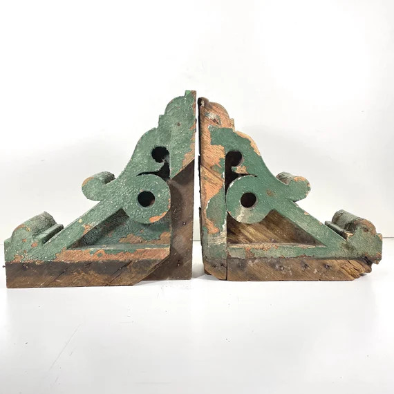 Pair of Vintage Green Chippy Wood Corbels  Antique | Etsy | Etsy (US)