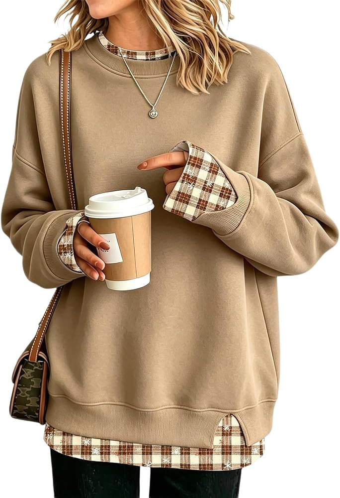 Crew Neck Sweatshirts Women Cute Long Sleeve Oversized Sweatshirt | Amazon (US)