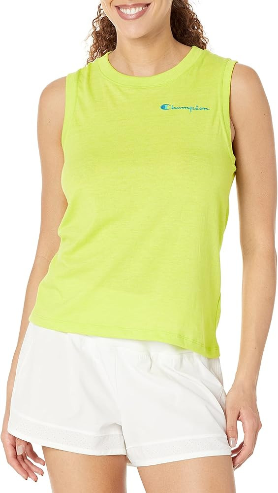 Champion Women's Powerblend Muscle Tank, Left Chest Script, Sweet Green Heather-586158, Medium | Amazon (US)