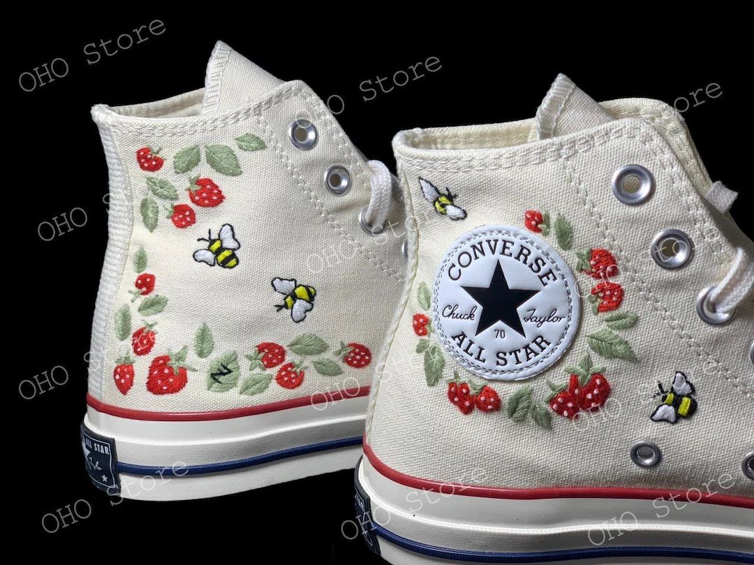Custom Embroidery converse shoes Flower Embroidery - Etsy | Etsy (US)