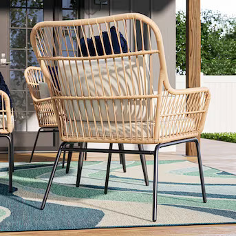 Origin 21 Brynlee 4-Piece Wicker Patio Conversation Set with Yellow Cushions | Lowe's