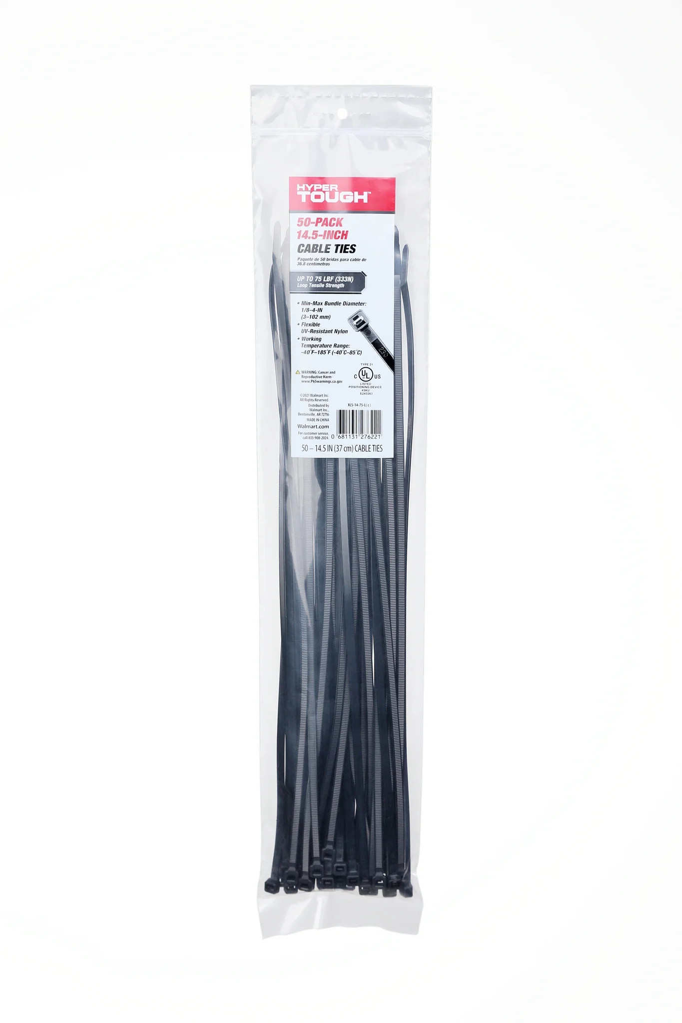 Hyper Tough 14.5 inch UV Resistant Black Cable Ties 50 Count | Walmart (US)