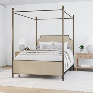 McArthur Bronze Metal Queen Canopy Bed Upholstered Bed with Bed | The Home Depot