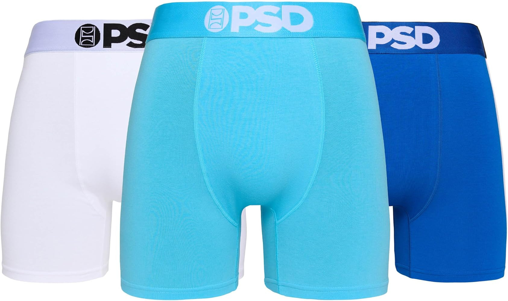 PSD Underwear Men's Sky Cotton Solid Mid Length Boxer Brief 3 Pack, Multi, L | Amazon (US)