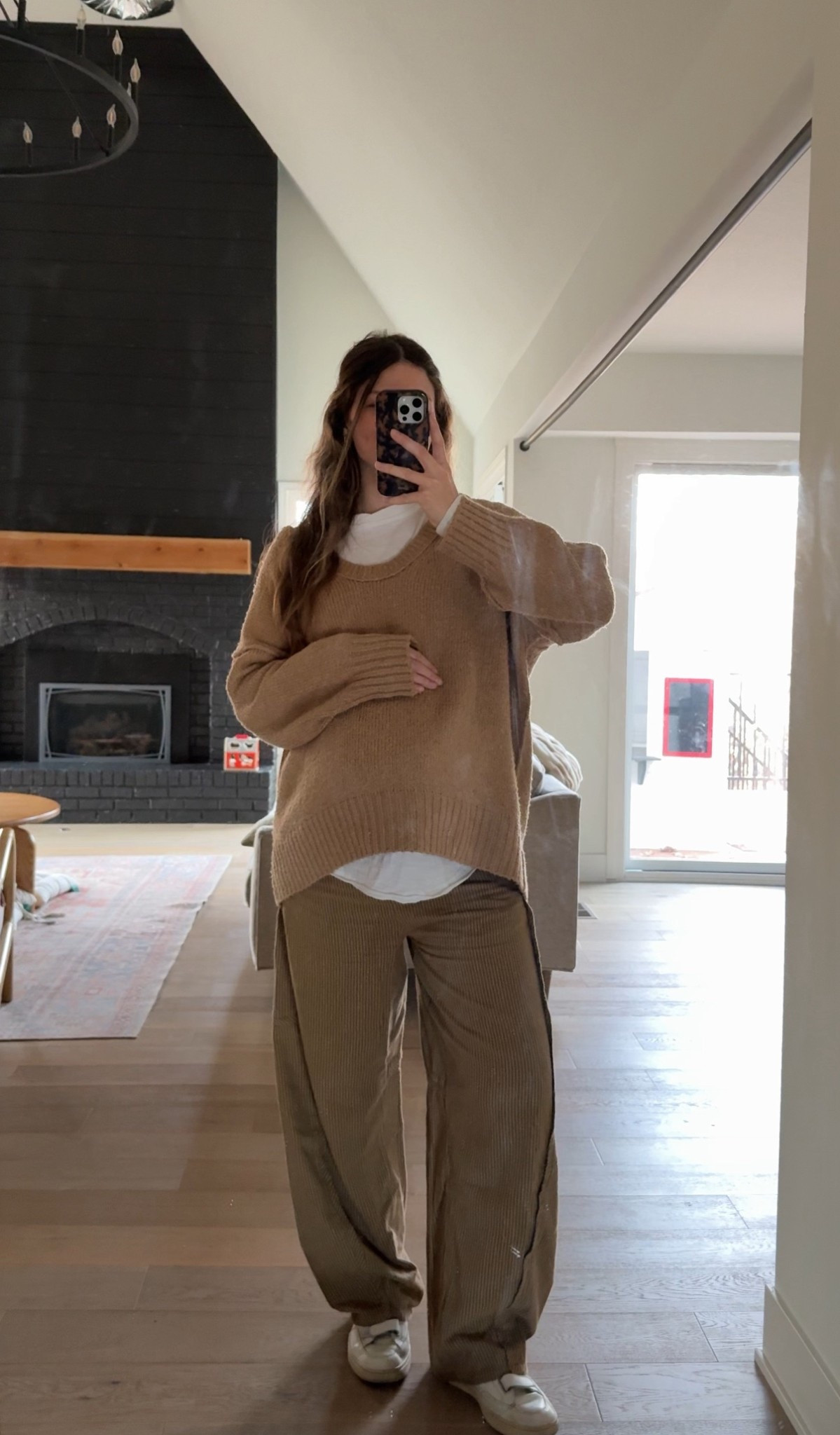 love a mix of browns! wearing a small in white tee and pull on barrel pants, stripe detail is so cute! Sweater is fp years ago, linked similar! 

#LTKootd #LTKBump #LTKSeasonal