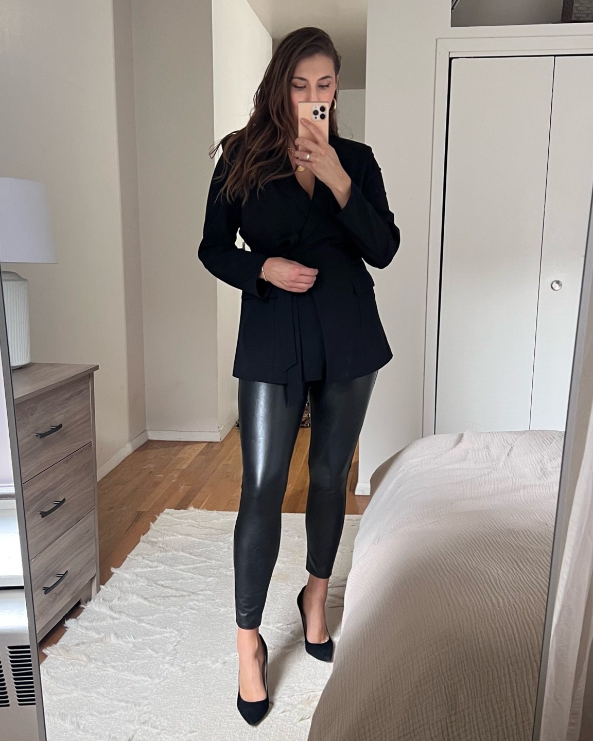 Oversized blazer outfit with faux leather leggings. Going out outfit, party outfit, Vegas outfit, evening outfit. 

Blazer from Walmart  😮 obsessed wearing size L

Faux leather pants from Spanx deals like the real deal! 
Save 10% off Spanx order code: DANAXSPANX 


#partyoutfit #sexyoutfit #evening #datenight #datenightoutfits 

#LTKstyletip #LTKSeasonal #LTKworkwear