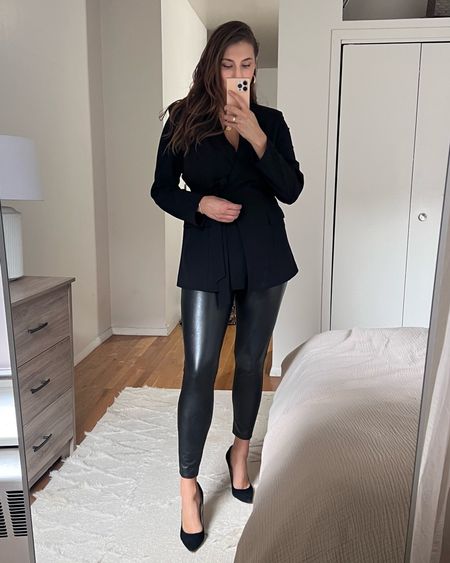 Oversized blazer outfit with faux leather leggings. Going out outfit, party outfit, Vegas outfit, evening outfit. 

Blazer from Walmart  😮 obsessed wearing size L

Faux leather pants from Spanx deals like the real deal! 
Save 10% off Spanx order code: DANAXSPANX 


#partyoutfit #sexyoutfit #evening #datenight #datenightoutfits 

#LTKstyletip #LTKSeasonal #LTKworkwear
