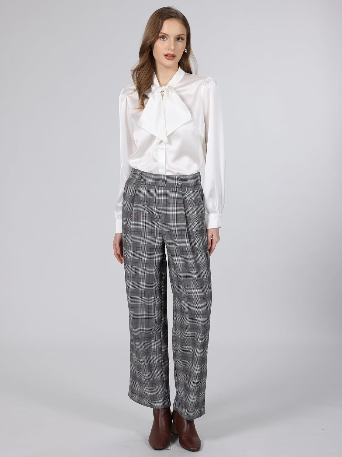 Hobemty Women High Waist Houndstooth Plaid Wide Leg Work Pant | Amazon (US)