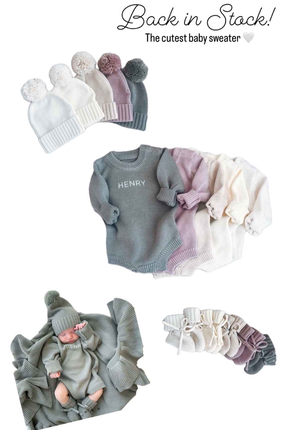 PERSONALIZED KNIT SWEATER BUBBLE ROMPER ~ the cutest little newborn outfit has returned after being sold out!! Grab yours now. So adorable 🖤

#LTKbump #LTKstyletip #LTKbaby