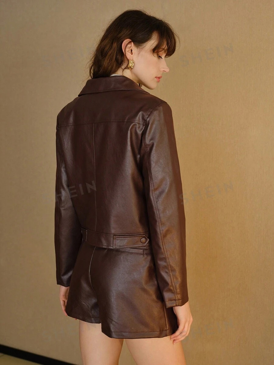 MOTF STUDIO PU LEATHER SINGLE BREASTED PLACKET JACKET | SHEIN