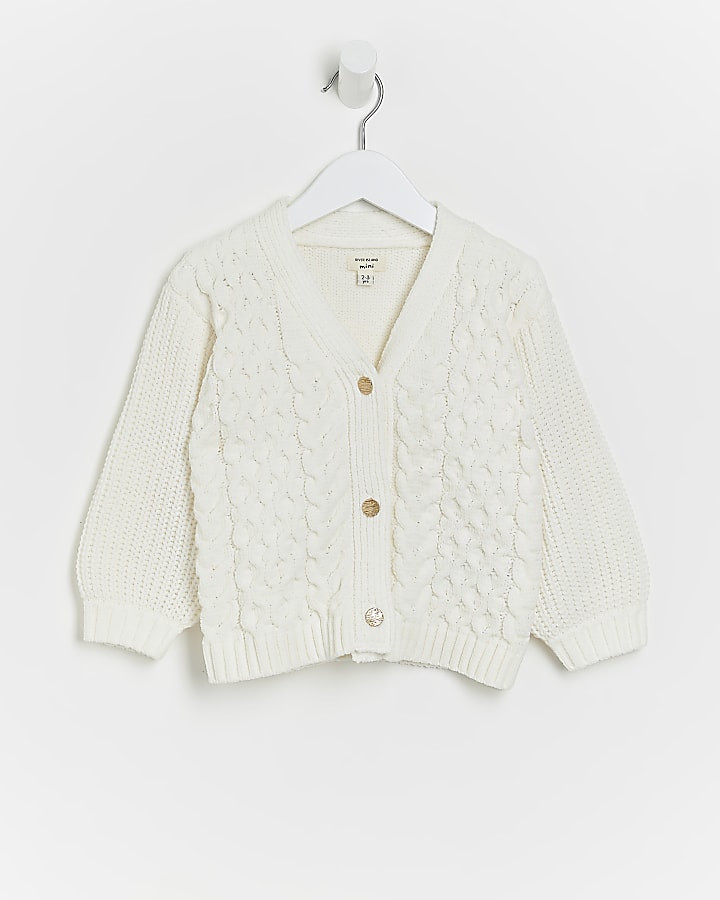 Mini girls Cream Cable knit Cardigan | River Island (UK & IE)