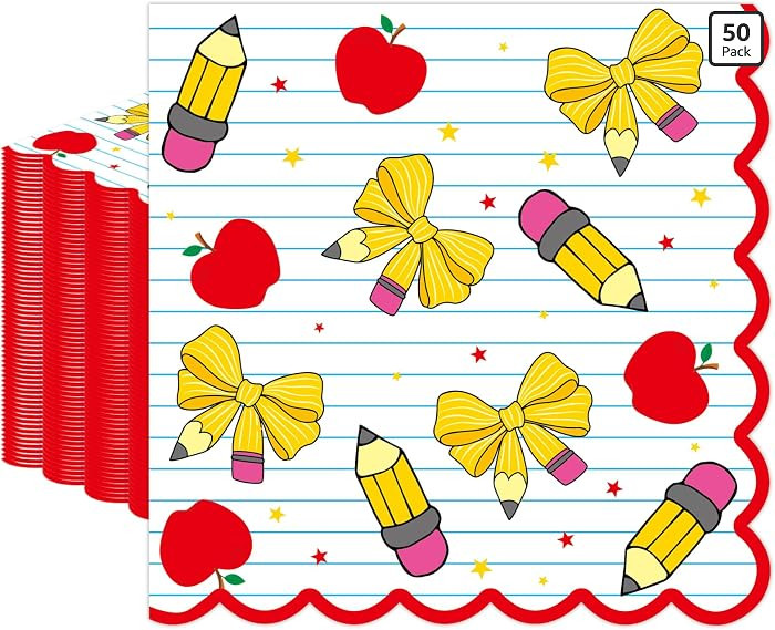 50PCS Back to School Paper Napkins Party Decorations, Disposable Apple Pencil Bow School Luncheon... | Amazon (US)