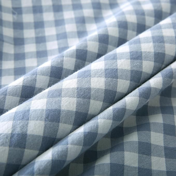 Dusty Blue Plaid Ruffle Throw Pillow Covers for Couch 20"x20",2 Pack Vintage Checkered Washed Cot... | Amazon (US)