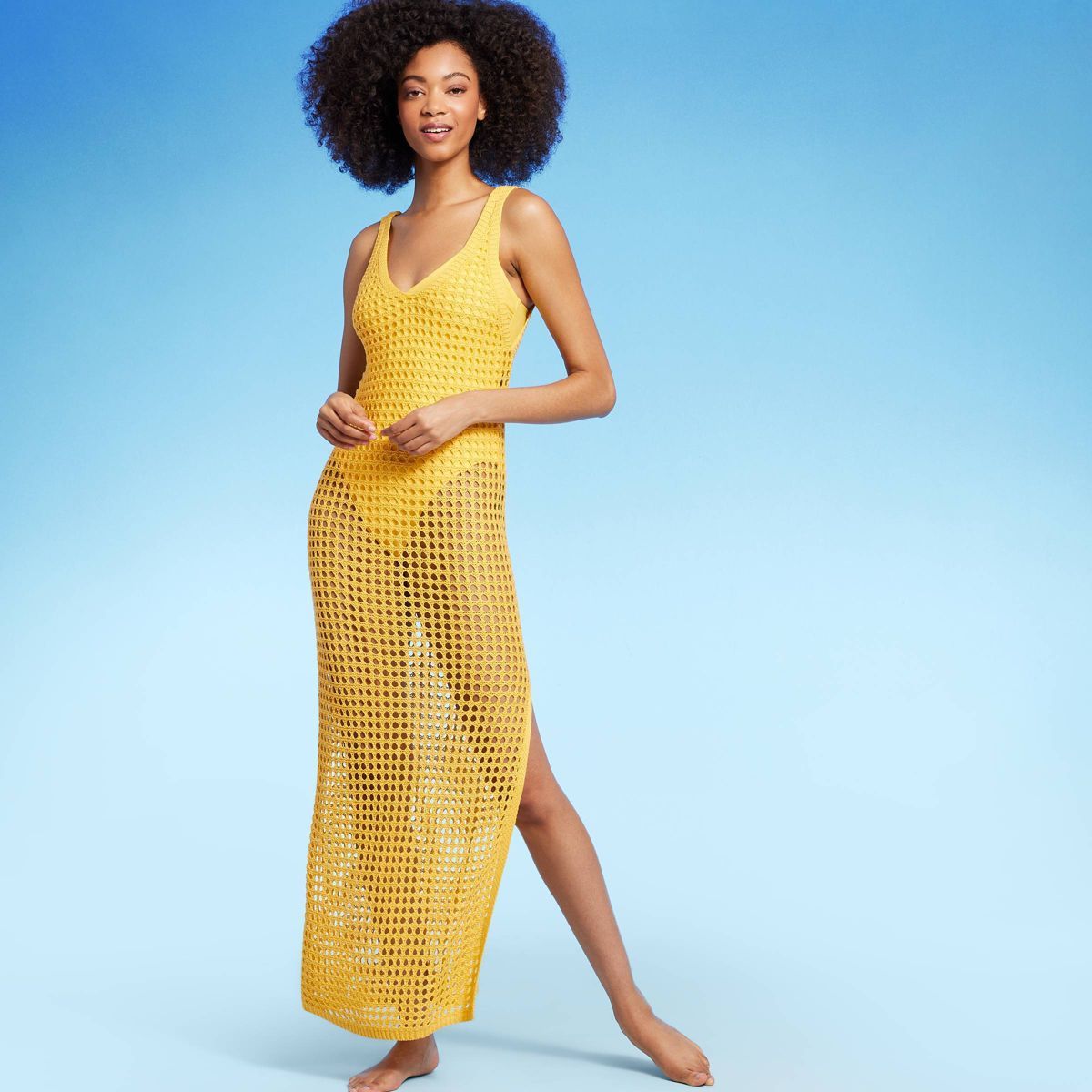 Women's V-Neck Crochet Cover Up Maxi Dress - Shade & Shore™ Yellow L | Target