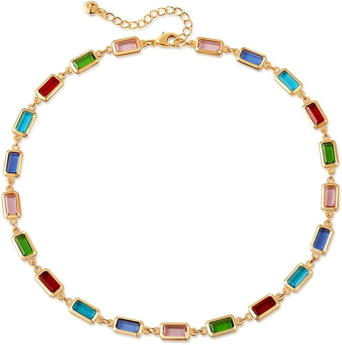 Dainty Colorful Glass Beaded Gold-Tone Choker Necklaces for Women Trendy Rectangular Clavicle Cha... | Amazon (US)