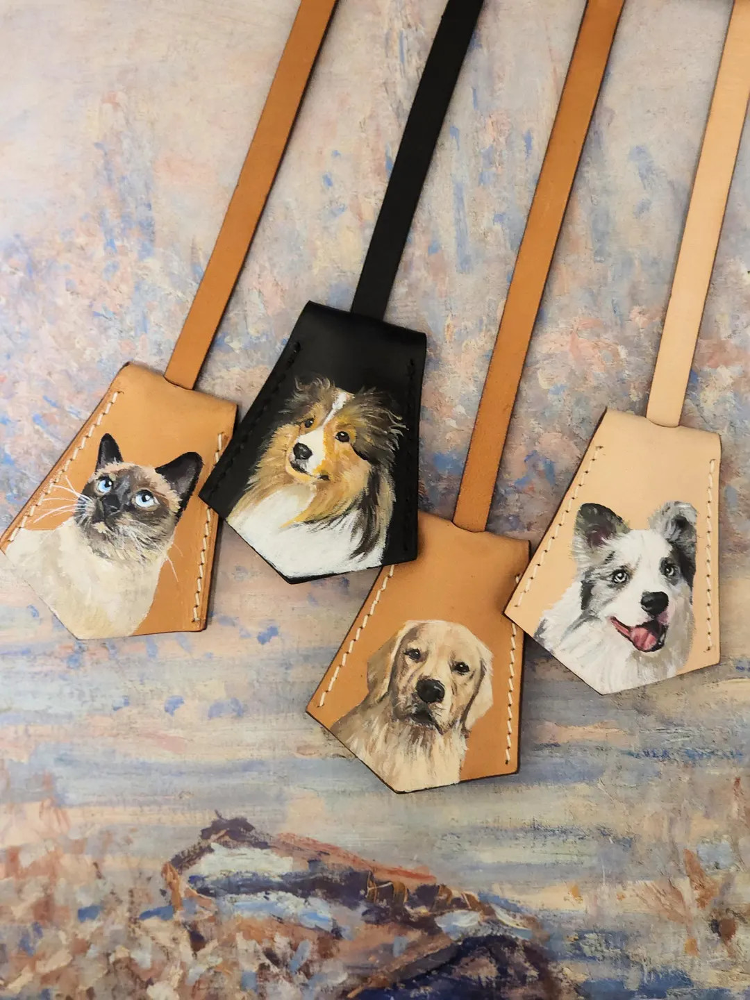 Hand-painted Pet Portrait Leather Bag Tag: Custom Dog & Cat Memorial Charm, Mother's Day Gift for... | Etsy (US)