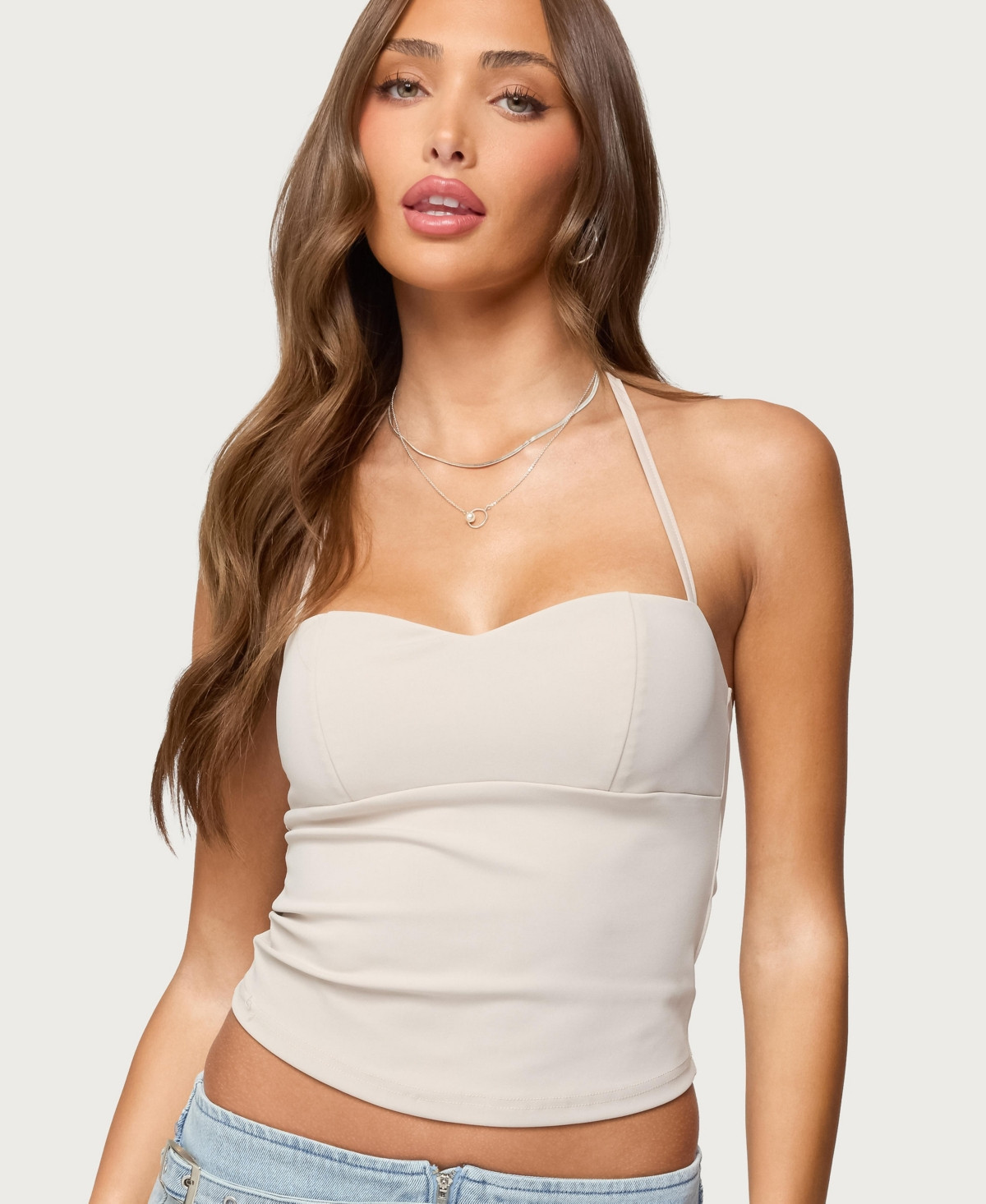 Edikted Women's Jesika Sweetheart Halter Top - Beige | Macy's