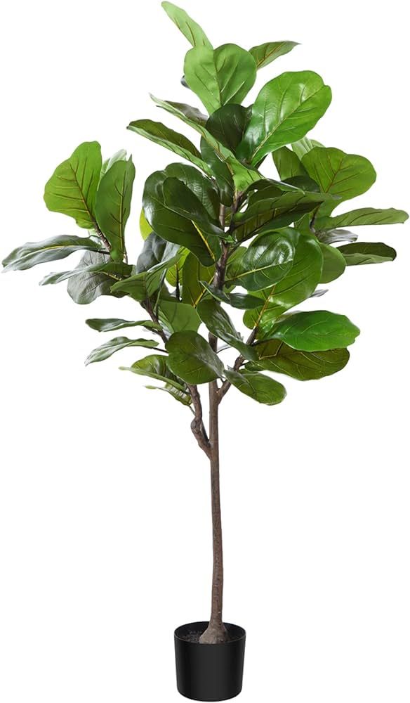 CROSOFMI Artificial Fiddle Leaf Fig Tree 50 Inch Fake Ficus Lyrata Plant with 56 Leaves Faux Plan... | Amazon (US)
