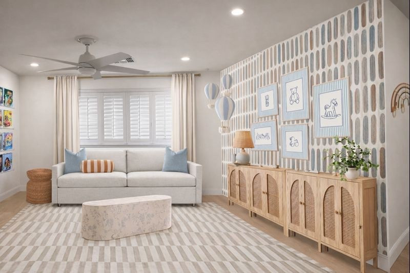 Modern coastal playroom with sleeper sofa

#LTKHome #LTKKids