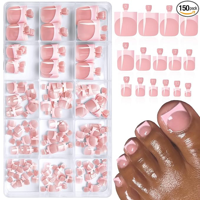 150pc Pink French Tips Press on Toenails Women Fake Toe Nails Kit, Berry Pink Toe Nail Press ons ... | Amazon (US)