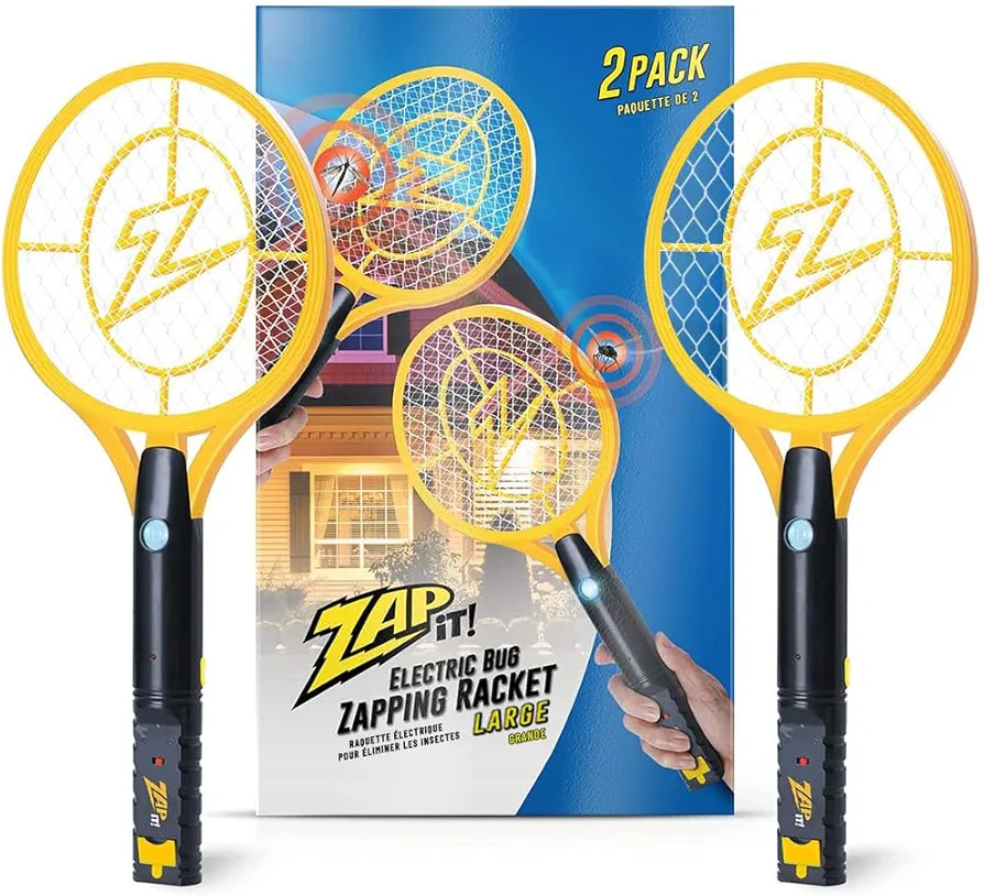 ZAP iT! 4,000 Volt Electric Handheld Bug Zapper Swatter - USB Rechargeable Indoor Safe Mosquito & Fly Killer - 2 Pack (Large, Yellow) | Amazon (US)
