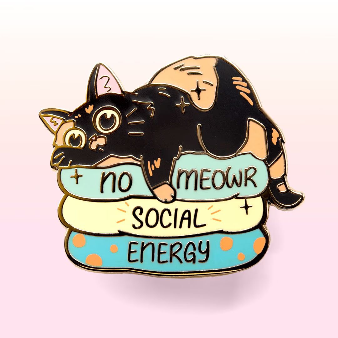No Meowr Social Energy Tortoiseshell Cat Hard Enamel Pin Lapel Pins Cute Gift for Introvert Water... | Etsy (US)