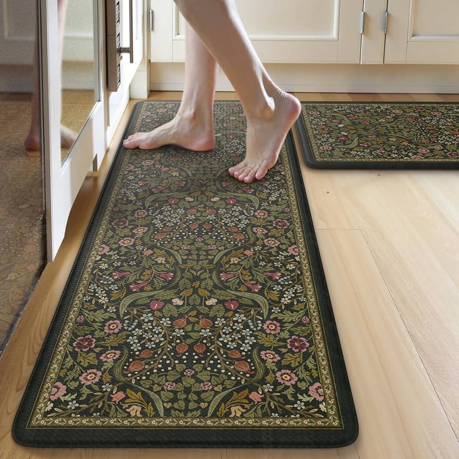 Collive Anti Fatigue Kitchen Mats, Spring Green Floral Kitchen Rugs Sets of 2 Non Slip Waterproof... | Amazon (US)